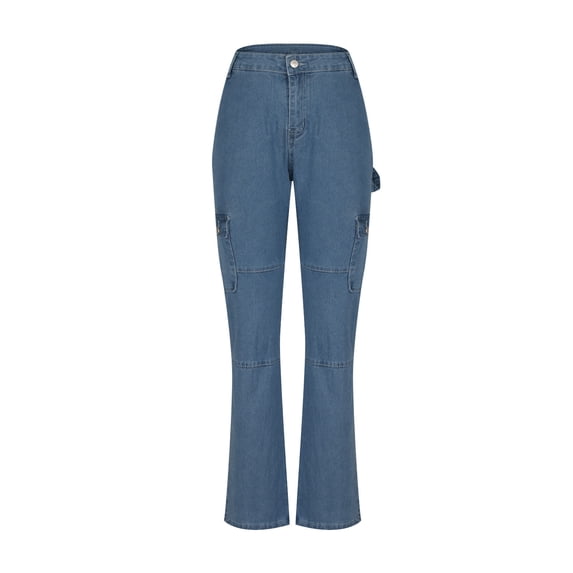 Danhjin Womens Cargo Pants Lightweight Travel Hiking Jeans Cargo Pants Soft Stretch Baggy High Waisted Casual Streetwear