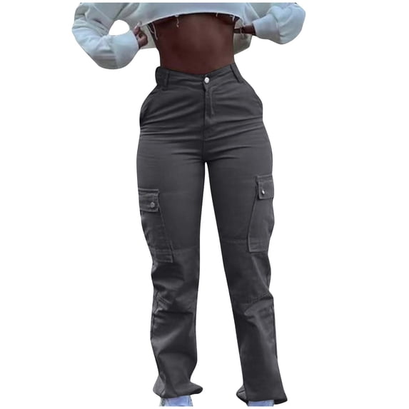 Danhjin Womens Cargo Pants Lightweight Travel Hiking Jeans Cargo Pants Soft Stretch Baggy High Waisted Casual Streetwear