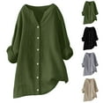thumbnail image 1 of Danhjin Womens Cotton Linen Tunic Shirts Button Down Long Sleeve Blouse Tops Beach Cover Up Summer Savings, 1 of 5