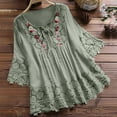 thumbnail image 1 of Danhjin Womens Cotton Tops 3/4 Bell Sleeve Blouse Crewneck Lace Tops Floral Plus Size Casual Shirts Tunic Blouses Tops - Fall Savings Clearance, 1 of 7