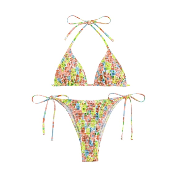 Danhjin Womens Halterss Bikini 2 Piece Set Polka Dots High Cut Swimsuit Fashion Cheek Cute Attractive Beach Ties up Swimwear Summer Bathing Suits for Swimming
