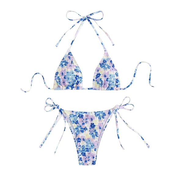 Danhjin Womens Halterss Bikini 2 Piece Set Polka Dots High Cut Swimsuit Fashion Cheek Cute Attractive Beach Ties up Swimwear Summer Bathing Suits for Swimming