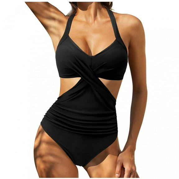 Danhjin Womens One Piece Swimsuits Tummy Control Front Cross Bathing Suits Slimming Swimsuit Summer Beach Swimwear Monokini Bikini Summer