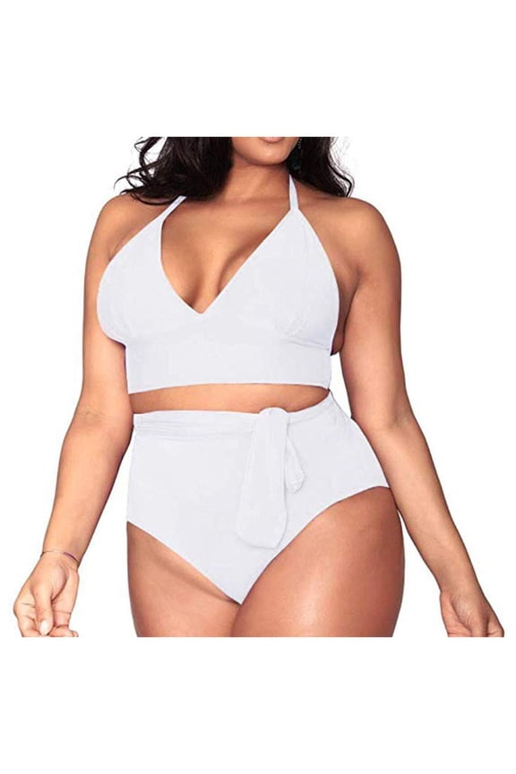 Danhjin Womens Plus Size Bikini High Waisted Swimsuits Two Piece Bathing Suits Tummy Control Swimwear on
