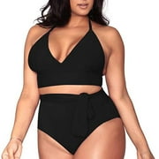 EGNMCR Danhjin Womens Plus Size Bikini High Waisted Swimsuits Two Piece Bathing Suits Tummy Control Swimwear on