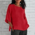 thumbnail image 1 of Danhjin Womens Shirts Short Sleeve Soild Color Linen V Neck Tops Casual Collared Blouses Loose Spring Summer Beach Tops, 1 of 6