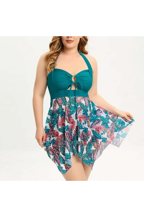 Danhjin Womens Swimdress Plus Size Two Piece Swimsuit Tankinis Set on