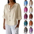 thumbnail image 1 of Womens Tops 3/4 Sleeve V Neck Button Down Shirts Cotton Casual Tees Summer Fashion Top, 1 of 6