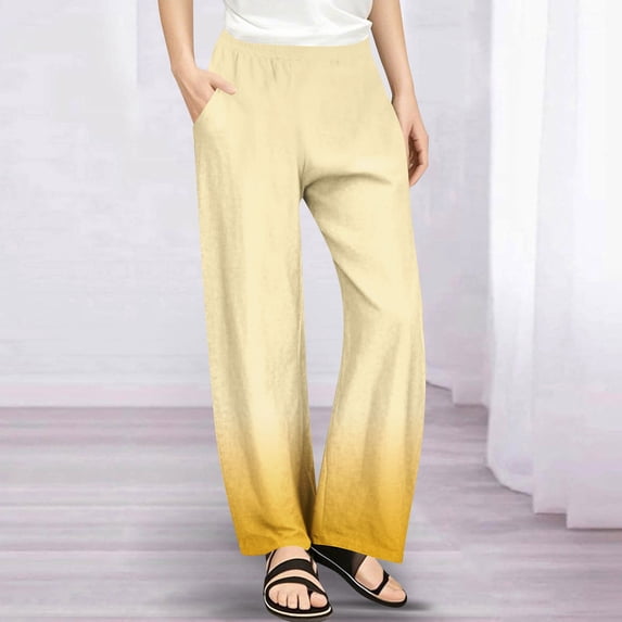 Danhjin Yellow Lounge Yoga Pants For Girls Elastic Waist Stretchy Loose Straight Leg Pants Casual Daily Wear Trousers Kids Comfy Workout Out With Pockets