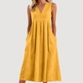 thumbnail image 1 of Danhjin Yellow Women's Sleeveless Summer Dress Loose Linen Sundress Pleated Flowy Midi Cover-Up Sundress Fashion Casual Dresses, 1 of 5