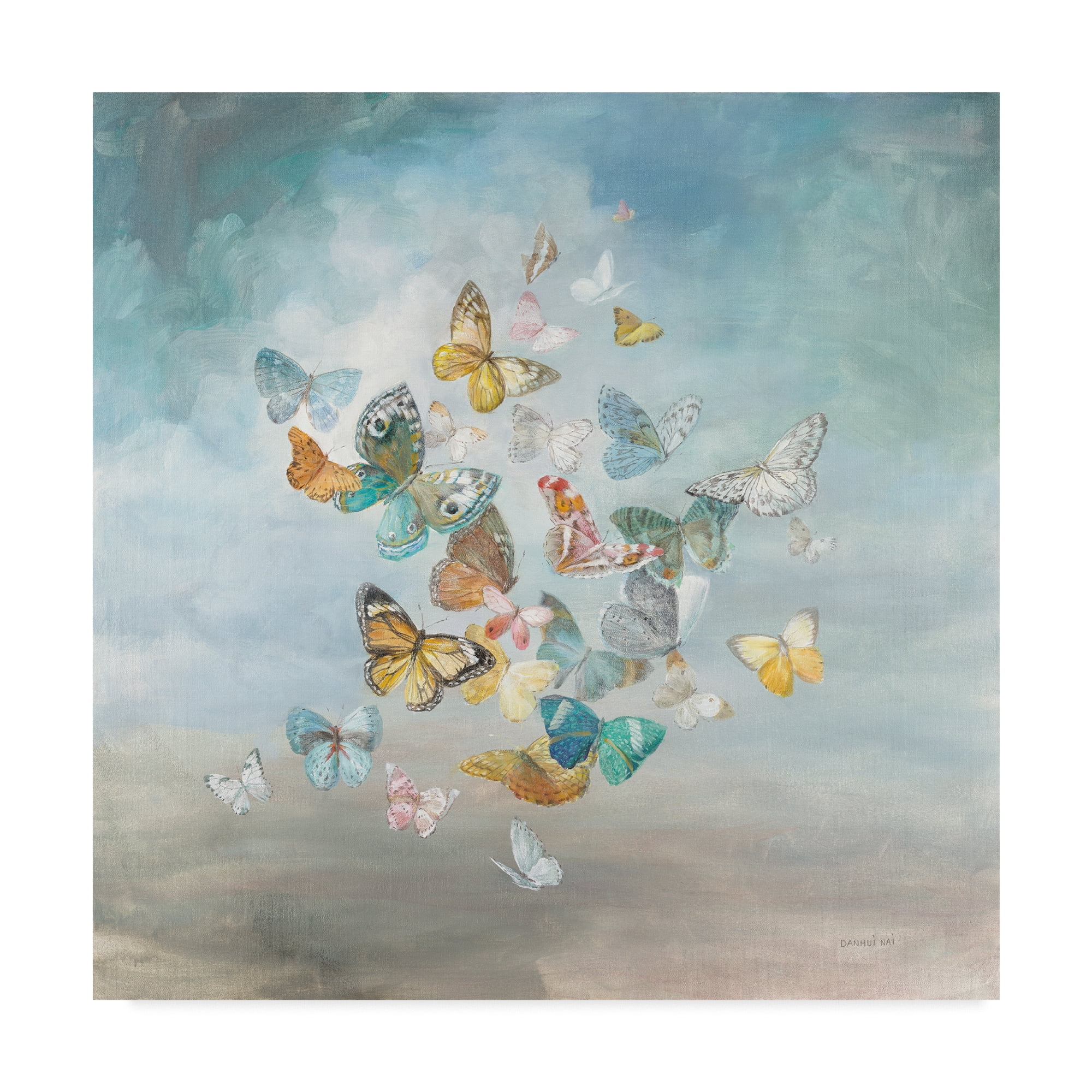 Danhui Nai 14" Blue and Grey Butterfly Canvas Art