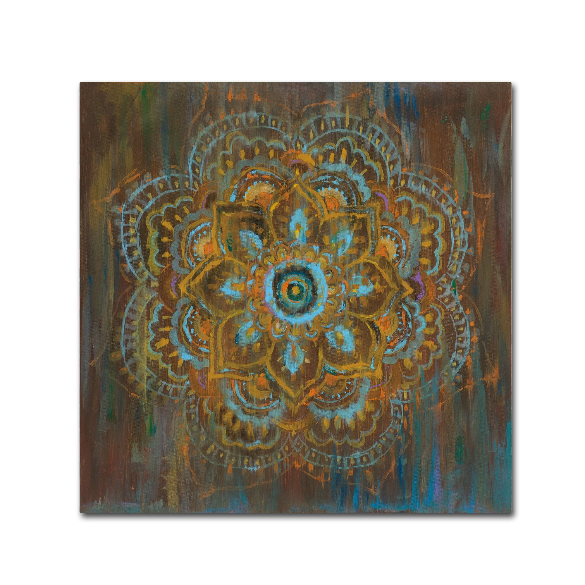 Danhui Nai 18"x18" Abstract Teal and Orange Canvas Wall Art