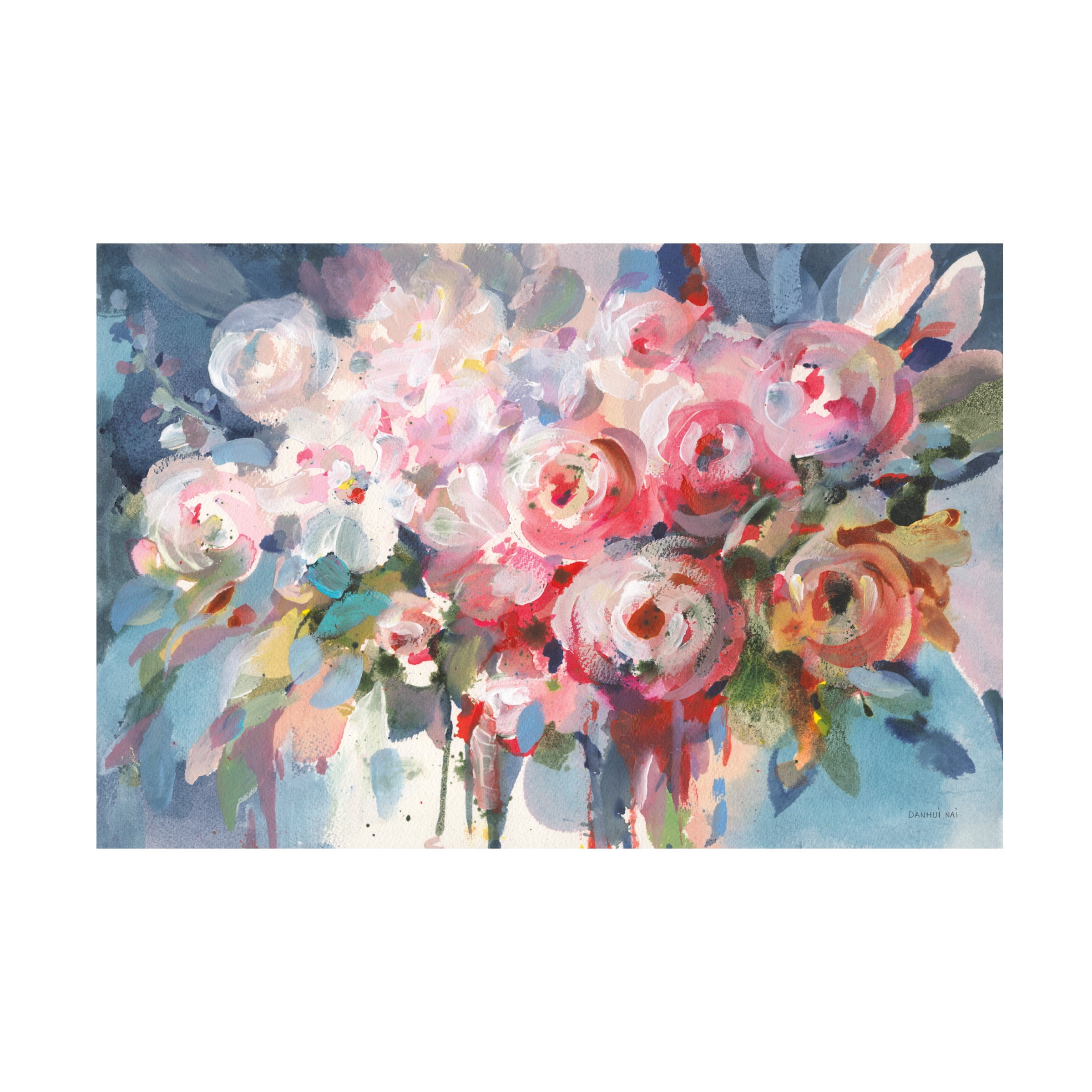 Elegant Floral Bouquet Canvas Art in Tan and Blue