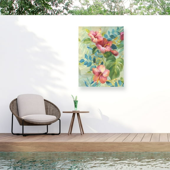Danhui Nai 'Hibiscus Garden II' Outdoor Canvas 32x16