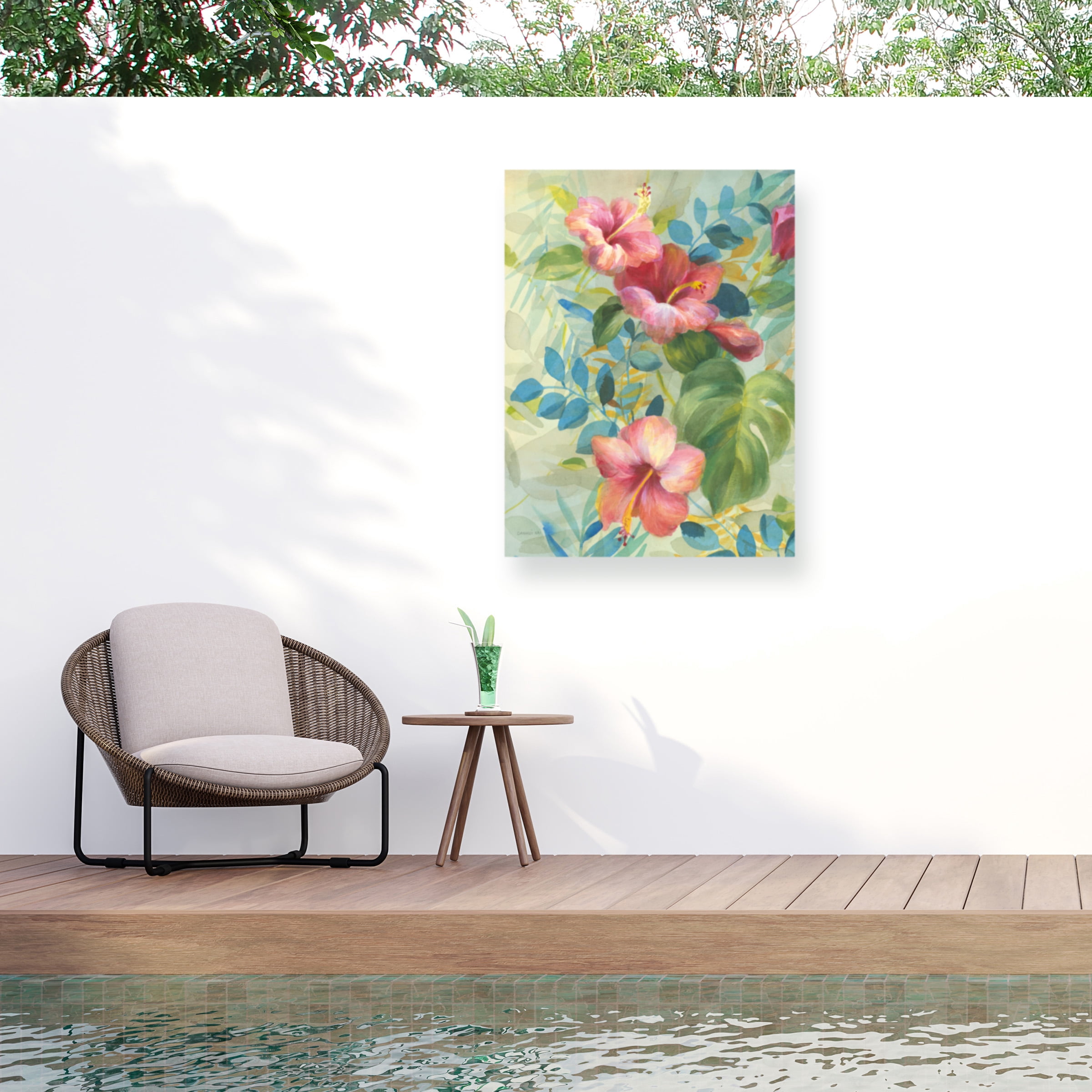 Danhui Nai 'Hibiscus Garden II' Outdoor Canvas 47x22
