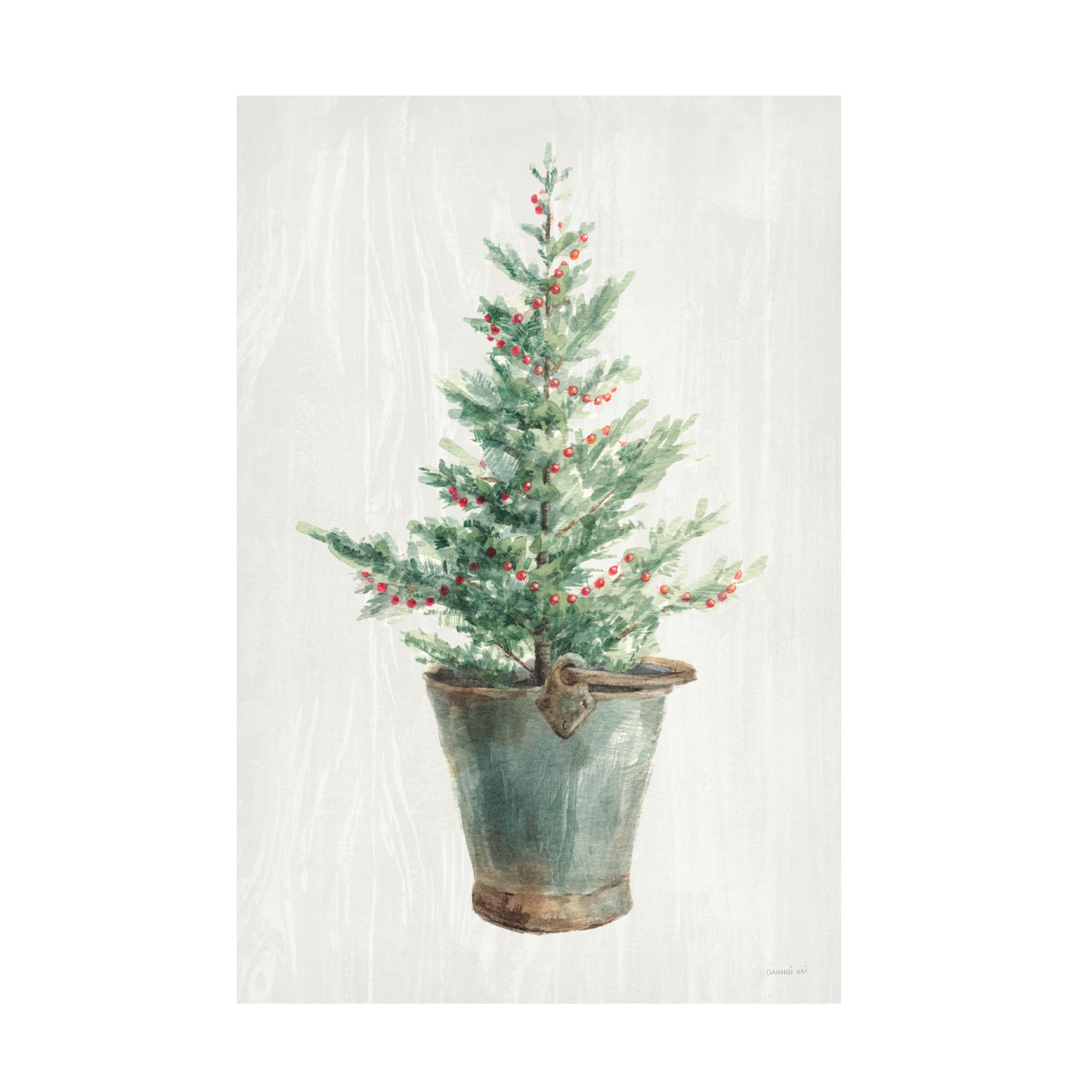 White and Green Christmas Tree Canvas Art with Wooden Frame
