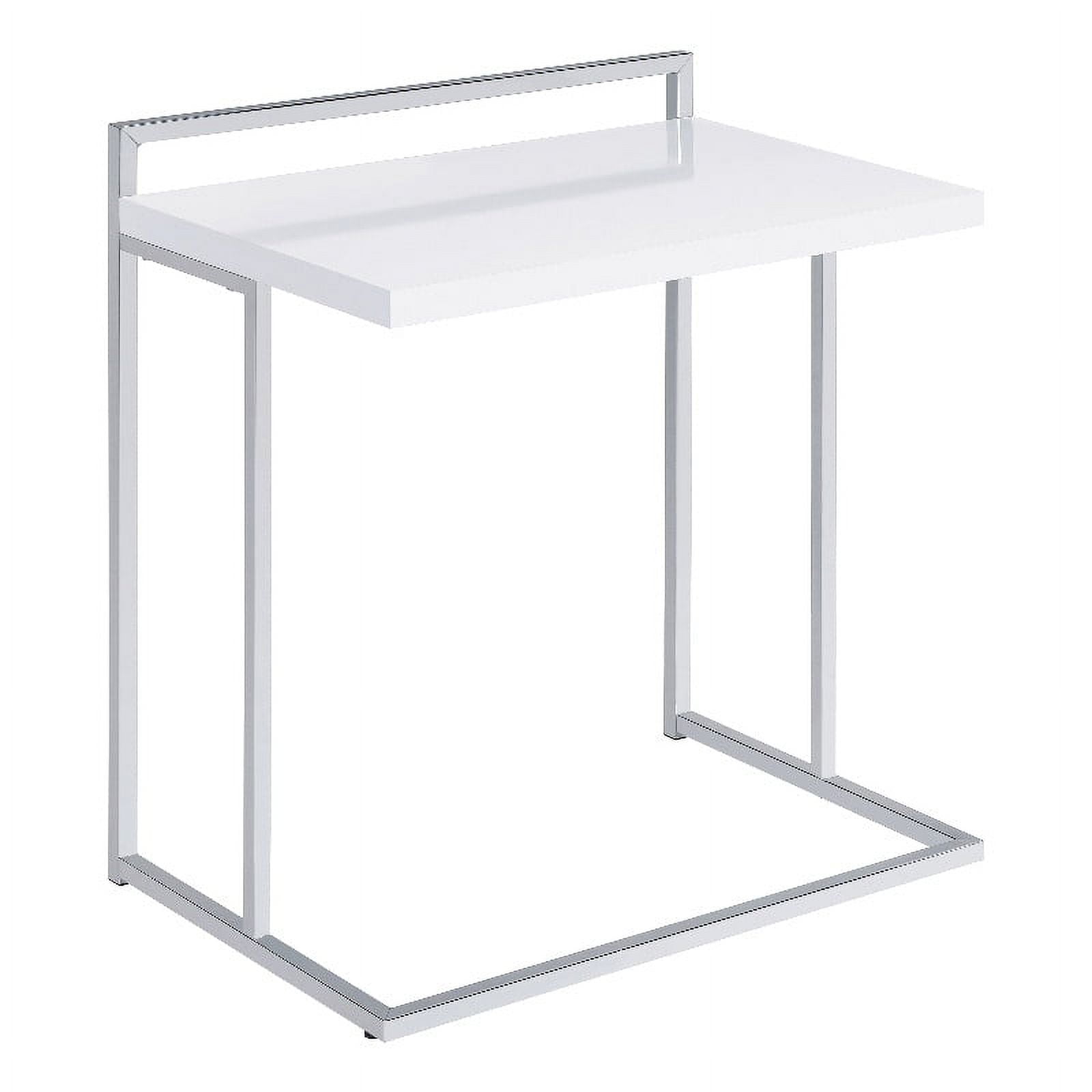 Modern White Rectangular Wood Snack Table with Chrome Base