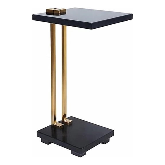 Dani Side End Table- Square Black Marble Top and Base- C Shape- 13 Inch
