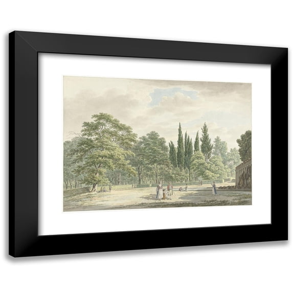 Daniël Dupré 18x14 Black Modern Framed Museum Art Print Titled - Walkers on a Terrace of the Villa Conti in Frascati (1791)