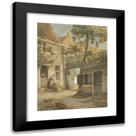 Daniël Kerkhoff 12x14 Black Modern Framed Museum Art Print Titled - Courtyard of a Courtyard in Amsterdam (1814)
