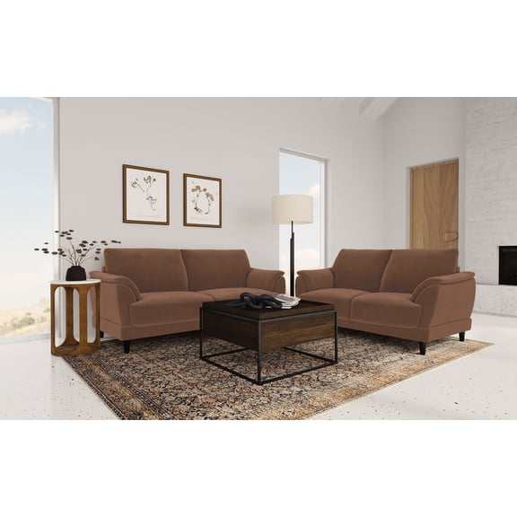 Dania Rust 2-piece Upholstered Crescent Arm Sofa Set
