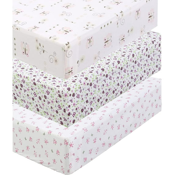 Danica 100% Cotton Fitted Baby Crib Sheet 3 Pack for baby Boys Girls |Standard Crib And Toddler Mattress Sheets | 28x52 Inch (3PK, Butterfly Blossoms)