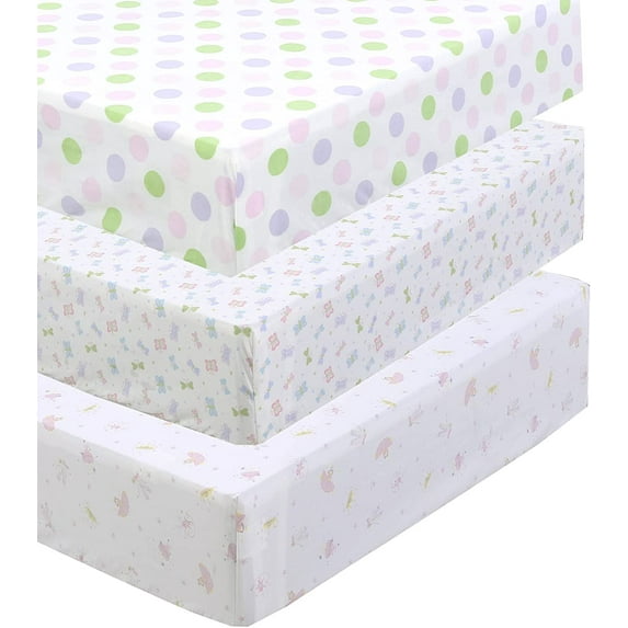 Danica 100% Cotton Fitted Baby Crib Sheet 3 Pack for baby Boys Girls |Standard Crib And Toddler Mattress Sheets | 28x52 Inch (3PK, Butterfly Princess )