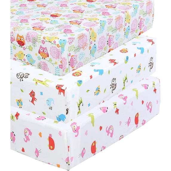 Danica 100% Cotton Fitted Baby Crib Sheet 3 Pack for baby Boys Girls |Standard Crib And Toddler Mattress Sheets | 28x52 Inch (3PK, Animal World )