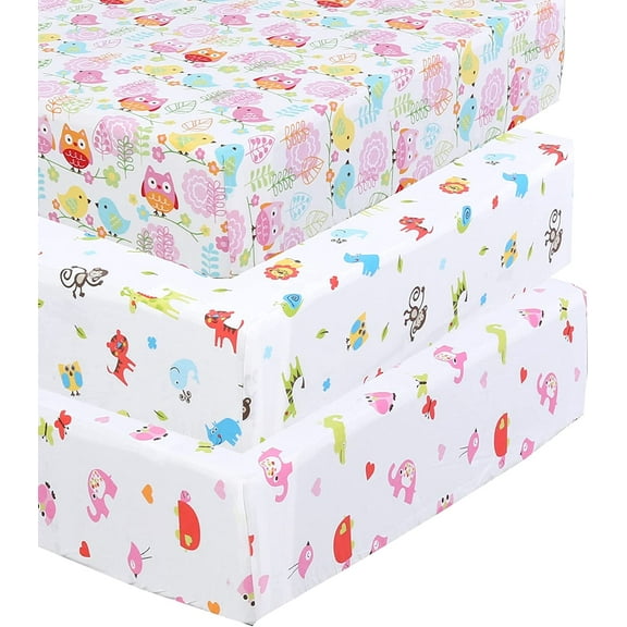 Danica 100% Cotton Fitted Baby Crib Sheet 3 Pack for baby Boys Girls |Standard Crib And Toddler Mattress Sheets | 28x52 Inch (3PK, Animal World )