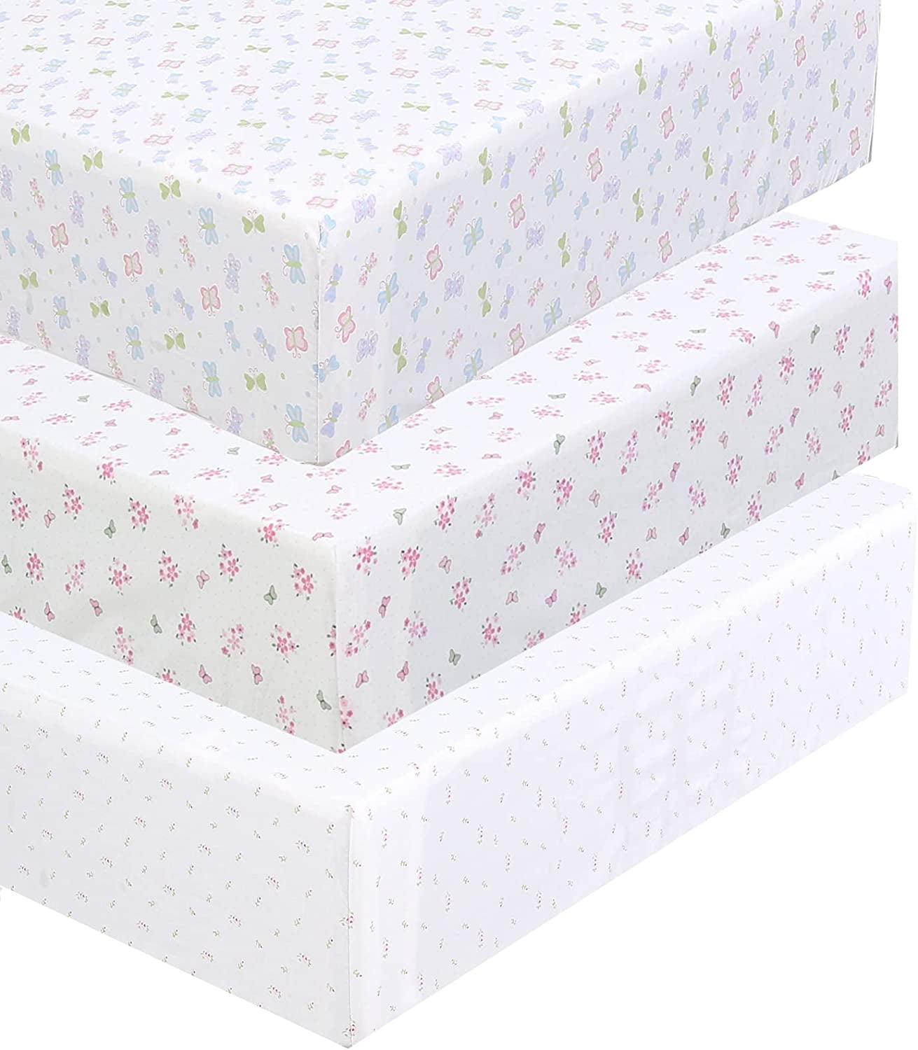 Danica 100% Cotton Fitted Baby Crib Sheet 3 Pack for baby Boys Girls |Standard Crib And Toddler Mattress Sheets | 28x52 Inch (3PK, Butterfly Garden)