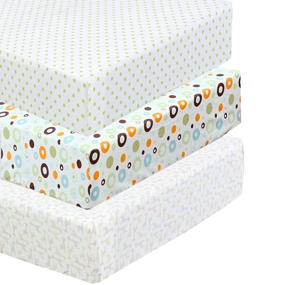 Danica 100% Cotton Fitted Baby Crib Sheet 3 Pack for baby Boys Girls |Standard Crib And Toddler Mattress Sheets | 28x52 Inch (3PK, Giraffe Dot)
