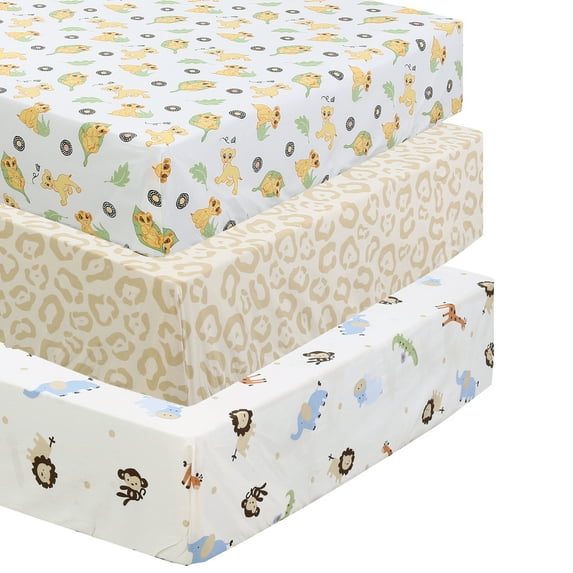 Danica 100% Cotton Fitted Baby Crib Sheet 3 Pack for baby Boys Girls |Standard Crib And Toddler Mattress Sheets | 28x52 Inch (3PK, Lion King Sufari)