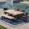 thumbnail image 1 of Danica Outdoor 6 Piece Acacia Wood Dining Set with Wicker Stacking Chairs, Brushed Grey, Brushed Mahogany, Multibrown, 1 of 8