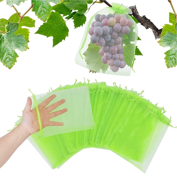 Danieerclosy 100pcs Reusable Fruit Protection Bags with Drawstring, Breathable Mesh Covers for Apple Peach Trees, Anti-Bird Pest Garden Netting