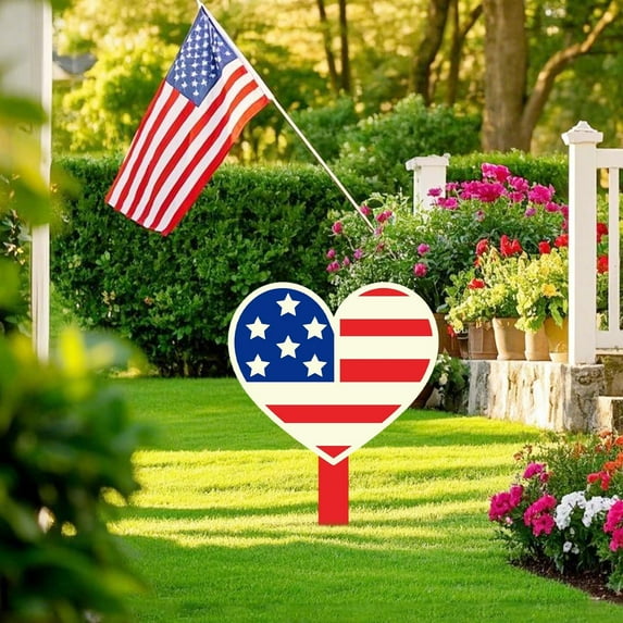 Danieerclosy Patriotic Flag Garden Stake - Independence Day Lawn Decor with Metal Ground Spike for Yard/Driveway