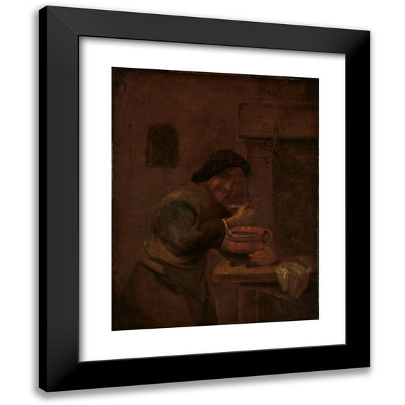Daniel Boone 19x24 Black Modern Framed Museum Art Print Titled - Man Eating from an Earthenware Pot (C. 1660 - C. 1680)