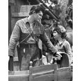 thumbnail image 1 of Daniel Boone Fess Parker Darby Hinton outside log cabin 5x7 inch photo, 1 of 1