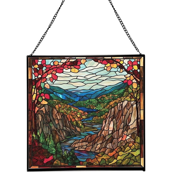 Daniel Boone National Forest-Kentucky Landscape Stained Glass Suncatcher, Square Window Hanging, Tiffany Style Home Decor, size 8in
