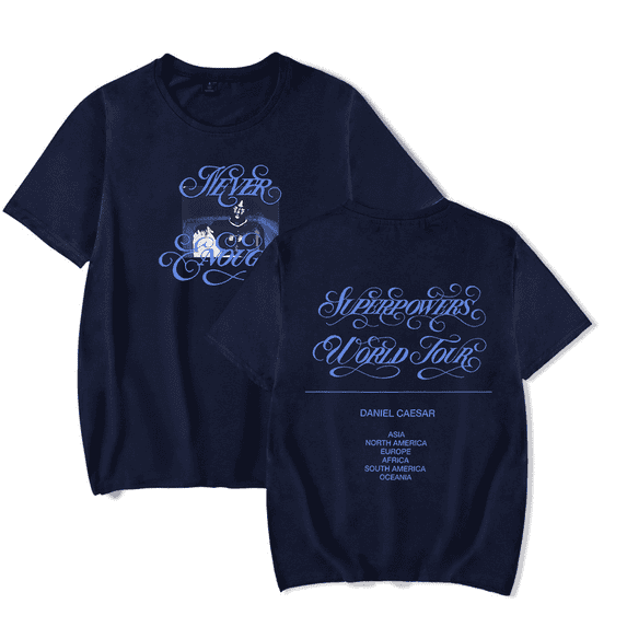 Daniel Caesar Superpowers World Tour Men's & Women's Pure Cotton Short Sleeve Streetwear Trendy T-Shirt,M,Navy