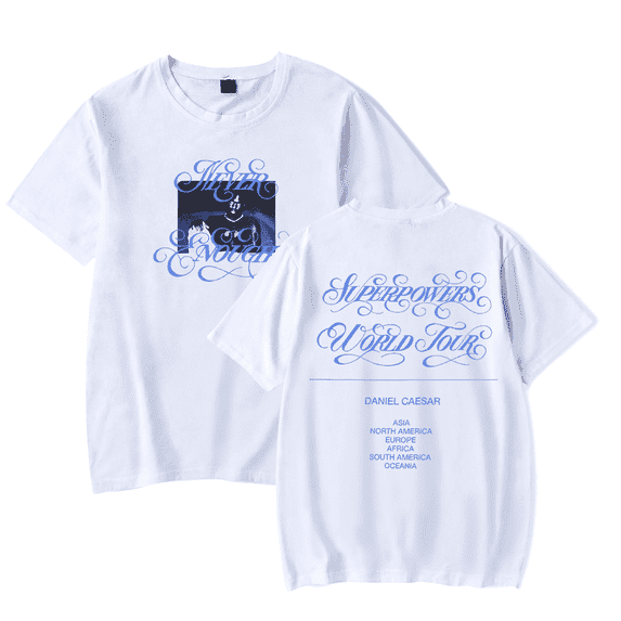 Daniel Caesar Superpowers World Tour Men's & Women's Pure Cotton Short Sleeve Streetwear Trendy T-Shirt,XXS,White