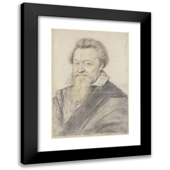 Daniel Dumonstier 18x24 Black Modern Framed Museum Art Print Titled - Half -Length Portrait of an Older Man with a Blond Bear, Thrown the Coat Over the Shoulder