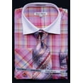 thumbnail image 1 of Daniel Ellissa Windowpane Plaid Pattern French Cuff Red White Collar Two Toned Contrast Men's Dress Shirt, 1 of 1