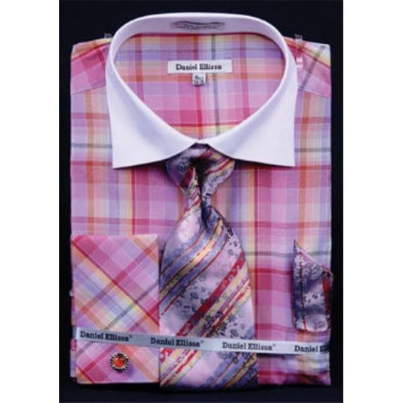 Gray Men'S Long Sleeve Two Tone Striped White Collar Two Toned Contrast White Collared Contrast Men'S Dress Shirt main image 1