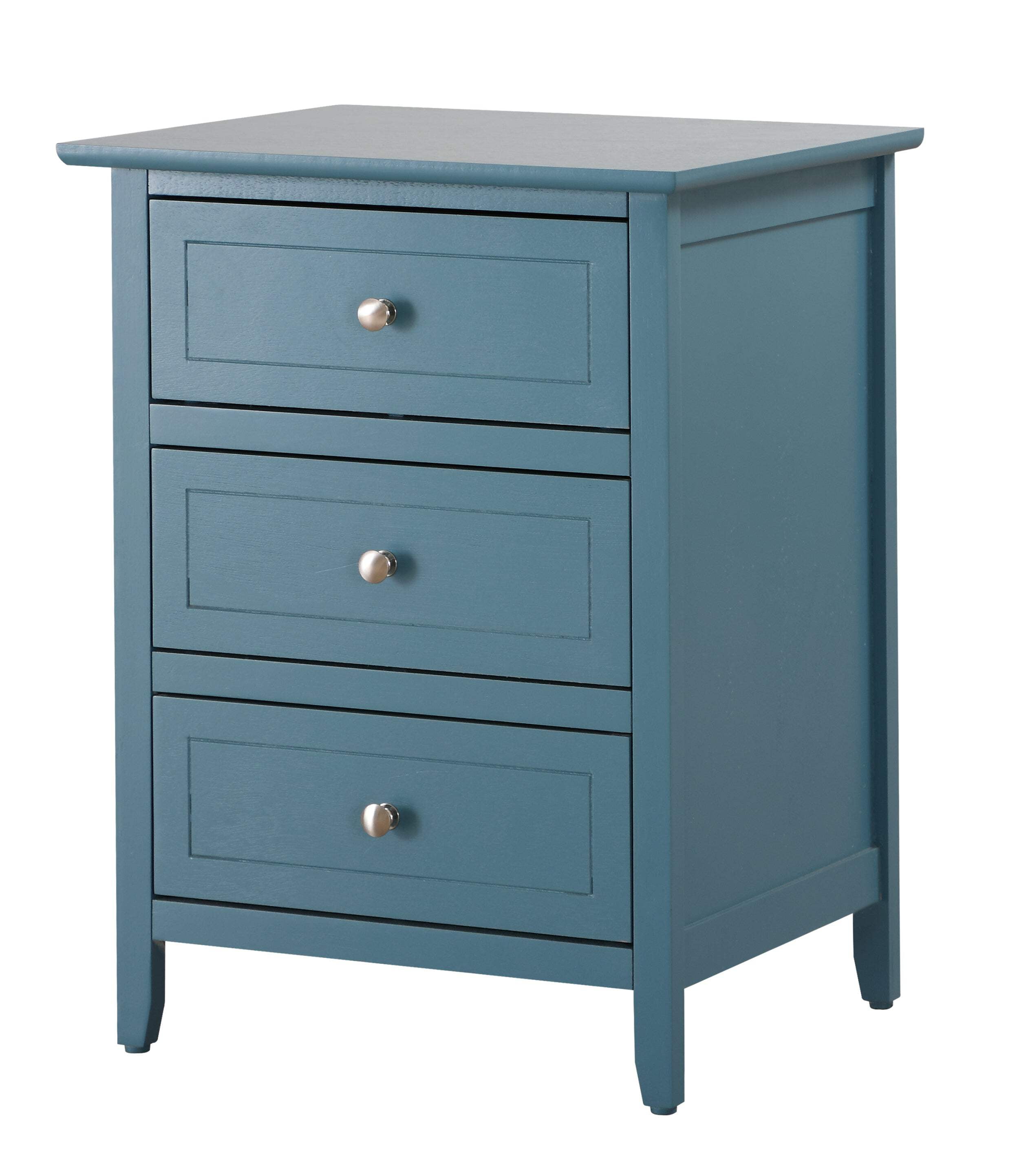 Teal 3-Drawer Solid Wood Nightstand with Nickel Hardware