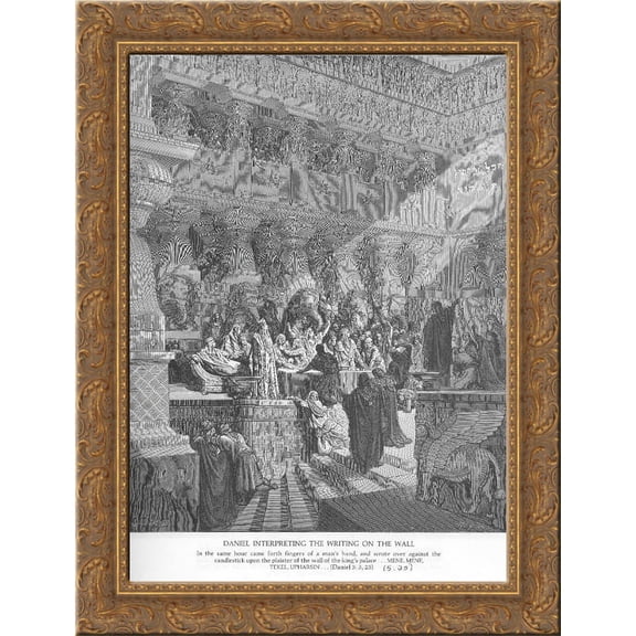 Daniel Interpreting the Writing on the Wall 24x18 Gold Ornate Wood Framed Canvas Art by Gustave Dore