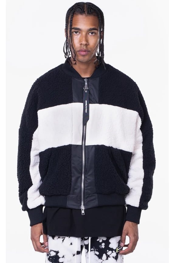 Daniel Jacket BLACK/IVORY Panel Sherpa Bomber Jacket, US Large