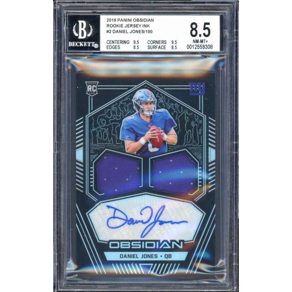 Daniel Jones Rookie Card 2019 Panini Obsidian Rookie Jersey Ink #2 BGS 8.5