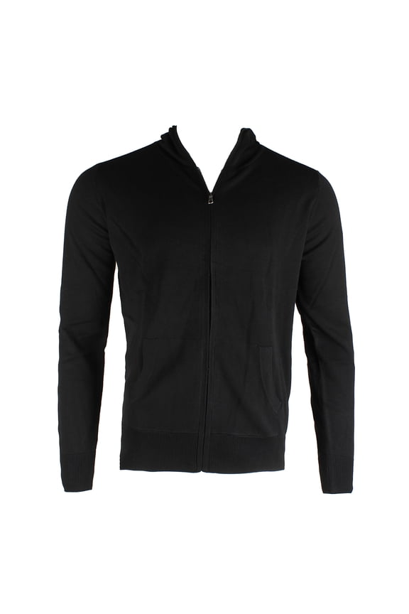 Men's Long Sleeve Cotton Blend Hooded Full Zip Cardigan Sweater Blk 2XL