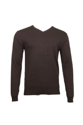Men's Sweatshirt V-Neck Long Sleeve Pullover Knit Rib Cuff Sweatshirt, Brown, L