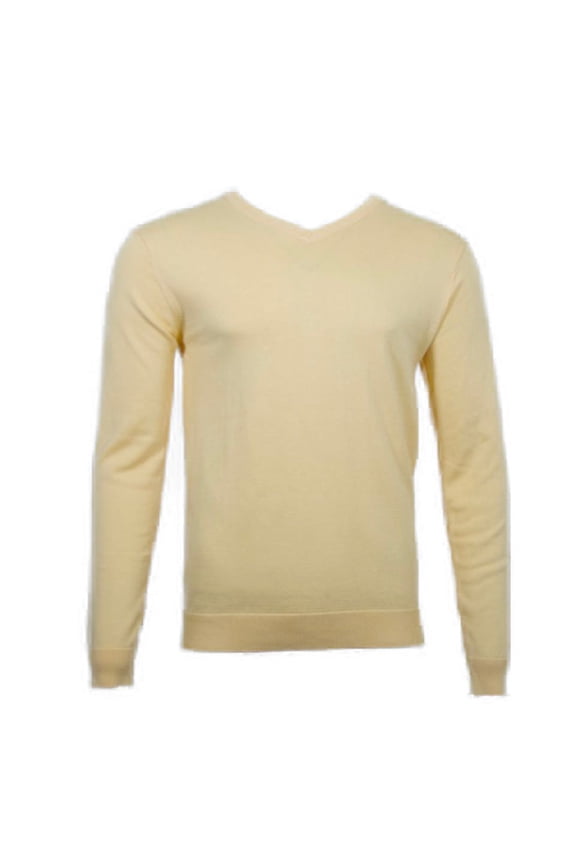 Men's Sweatshirt V-Neck Long Sleeve Pullover Knit Rib Cuff Sweatshirt, Yellow, XL